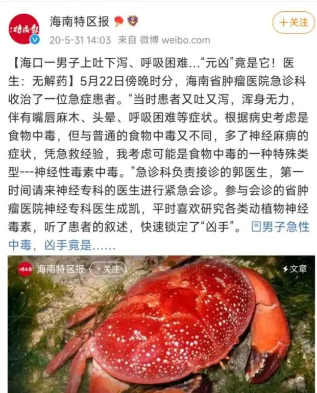 海南一市场被曝卖毒螃蟹 （蓝环章鱼后又现毒螃蟹）