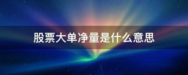 大单净量选股技巧（大单净量是什么意思呢）